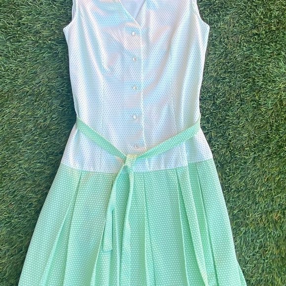 Vintage green & white polka dot drop waist dress-homemade so no tag-approx Sz-L - Picture 7 of 7